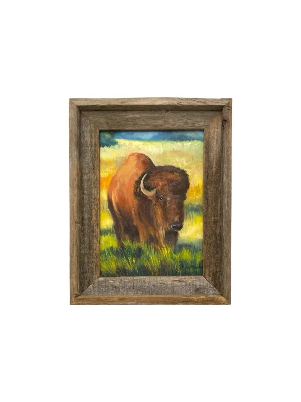 Painting Buffalo Oil on Canvas Signed Elaine Rhoades Vintage Original Art